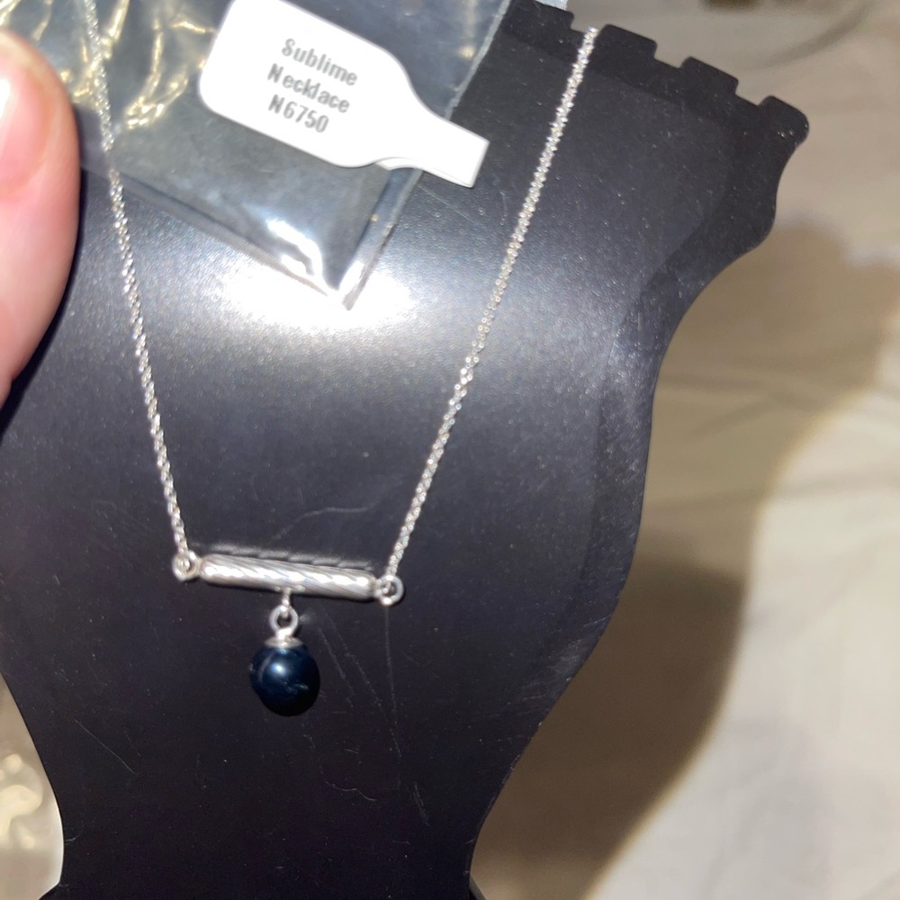 Vantel Pearls Necklace Silver Necklace with Blue pearl